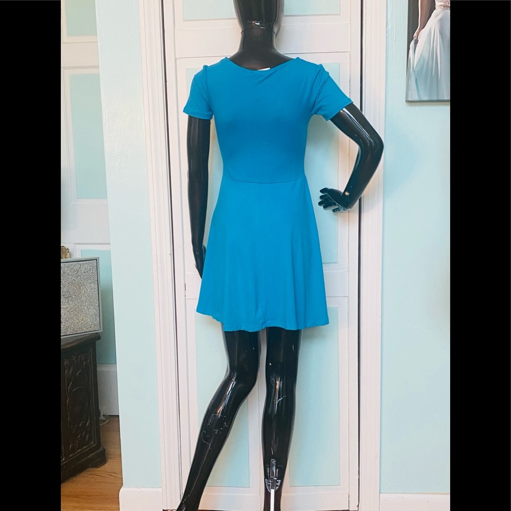 Turquoise Skater Dress Summer Flowy Mini NWT S M L - Picture 2 of 2